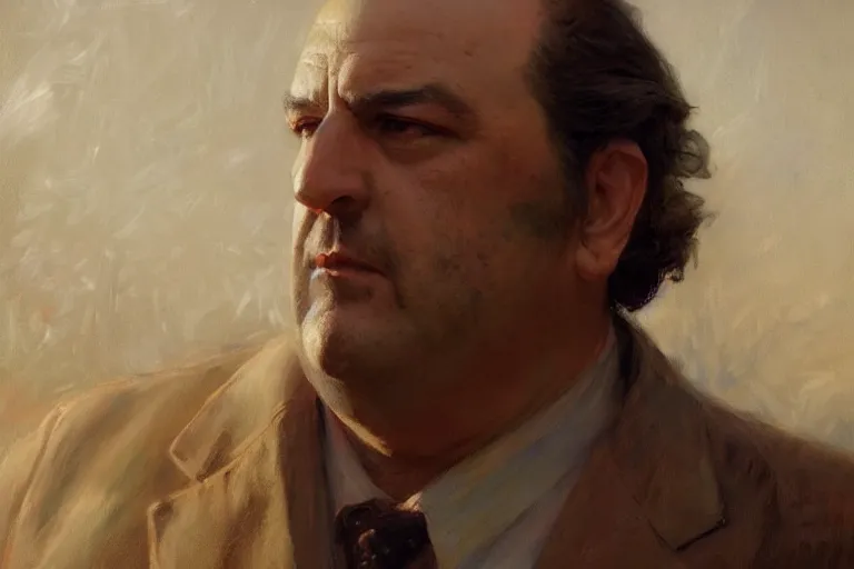 Image similar to a portrait of tony soprano, by gaston bussiere, by mandy jurgens and bayard wu and greg rutkowski, cinematic lightning