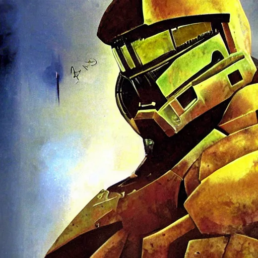 Prompt: Master Chief, by Dave McKean