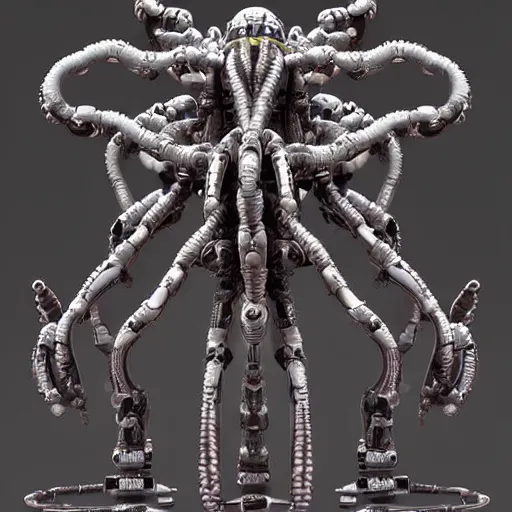 Image similar to a mech version of medusa, with four arms very symmetrical, highly detailed, by vitaly bulgarov, by joss nizzi, by ben procter, by steve jung, concept art, sil, quintessa, transformers, concept art world, pinterest, artstation, keyshot, unreal engine