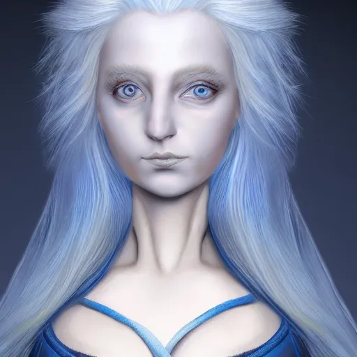 Image similar to a woman with white hair and blue eyes, a character portrait by Brian and Wendy Froud, trending on cg society, fantasy art, zbrush, airbrush art, digital painting