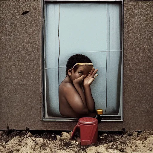 Image similar to photo of an dumpster throught the dirty window, photo by Pieter Hugo.