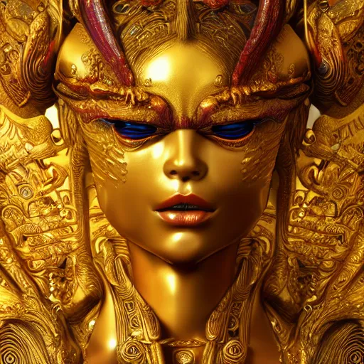 Prompt: The golden alien lady, intricated traditional Chinese textures, rococo decorations, hyper detail, Unreal engine,Octane render, by Karol Bak