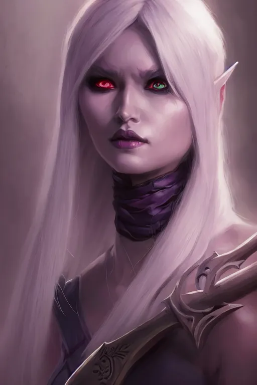 Prompt: Character concept portrait art of a female Drow necromancer, scythe, pretty face, long dark hair, by Stanley Artgerm Lau, WLOP, Rossdraws, James Jean, Andrei Riabovitchev, Marc Simonetti, and Sakimichan, tranding on artstation