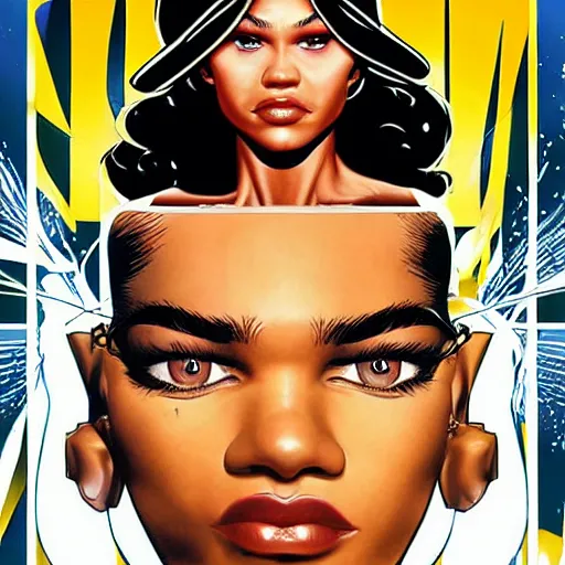 Image similar to zendaya by artgem by brian bolland by alex ross by artgem by brian bolland by alex rossby artgem by brian bolland by alex ross by artgem by brian bolland by alex ross