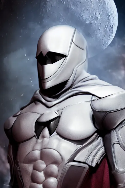 Image similar to hyperrealistic photography of Moon Knight mixed with Dardevil style of Hossein Diba, full-shot, merged character, 4k, highly detailed, cinematic lighting, photorealistic, 3d render, award winning render, unreal engine, masterpiece, octane render, sharp focus, studio lighting, 8k, hd