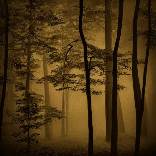 Prompt: creepiest forest photograph, sepia