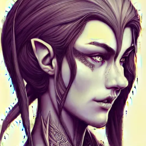 Image similar to digital art, centered head and shoulders of a elven ,intricate, veins, by James Jean and by artgerm , ultradetailed, charachter design, concept art, trending on artstation,