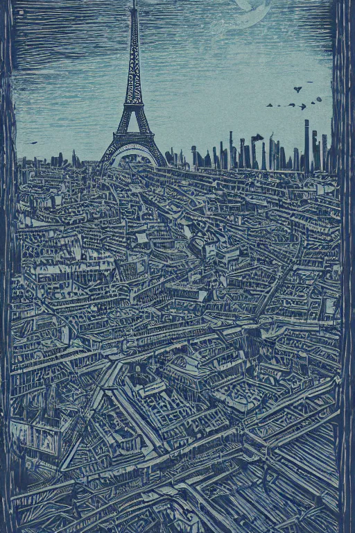 Image similar to a beautiful woodcut print of paris, 8 k, frostbite 3 engine, cryengine, dof, trending on artstation, digital art, crepuscular ray, art by fossi _ images and tugboat printshop