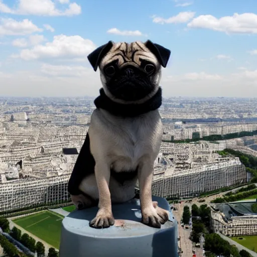 Prompt: a pug on top of the Eiffel Tower, artistic