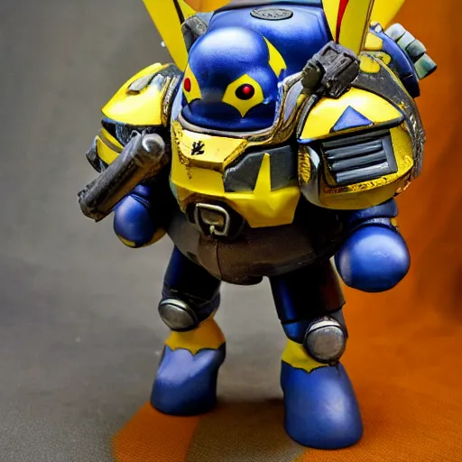 Image similar to pikachu in space marine power armor from warhammer 4 0 k