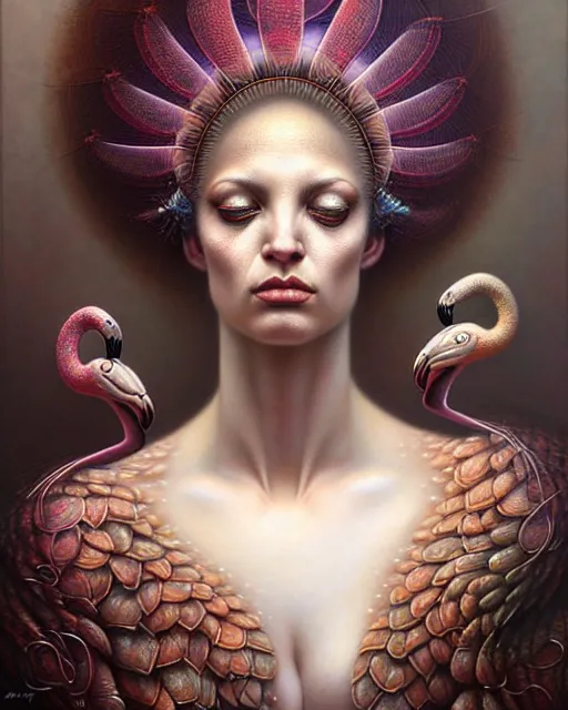 Image similar to a detailed portrait of dreampunk flamingo python hybrid mix beautiful! goddess by tomasz alen kopera and peter mohrbacher