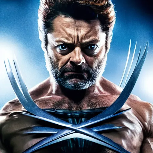 Image similar to wolverine in x - men suit played by nick offerman, logan marvel movie still, detailed 8 k, poster style, high resolution, photorealistic