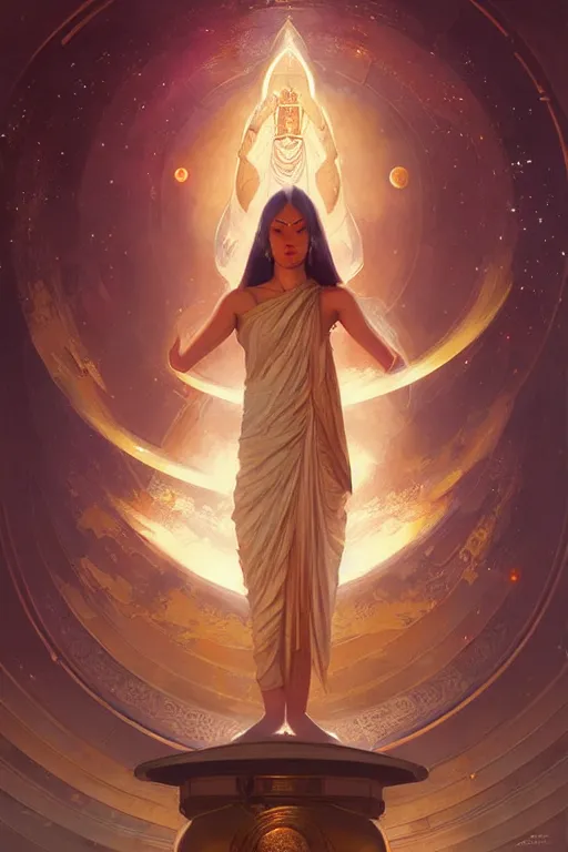 Image similar to space, temple, buddhism, painting by greg rutkowski, j. c. leyendecker, artgerm