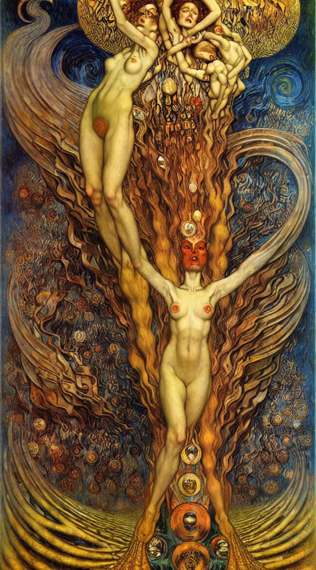 Image similar to Divine Chaos Engine by Karol Bak, Jean Delville, William Blake, Gustav Klimt, and Vincent Van Gogh, symbolist, visionary