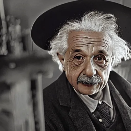 Image similar to Albert Einstein wearing a witches hat in Call of Duty black ops, highly detailed, high quality, HD, 4k, 8k, Canon 300mm, professional photographer, 40mp, lifelike, top-rated, award winning, realistic, sharp, no blur, edited, corrected, trending