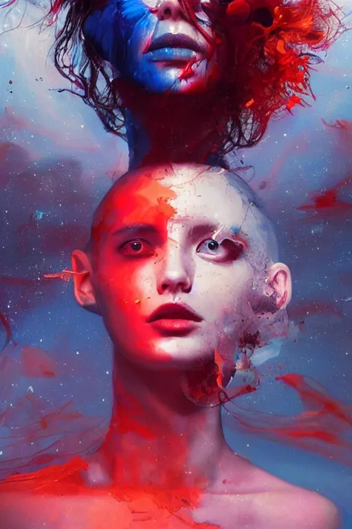Prompt: 3 d, sci - fi, morning, madness fashion model face, sun, cinematic, lightning clouds, vogue cover style, light red and deep blue mood, realistic painting, intricate oil painting, high detail, figurative art, multiple exposure, poster art, 3 d, by stanley kubrick and tooth wu and wlop and beeple and greg rutkowski