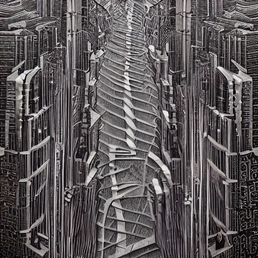 Prompt: sentient art deco city river by jeffrey smith and wlop and gustave dore, featuring rhodium wires, circuitry, code, binary, cryptonomicon, dmt entity, ambient occlusion, 3 d concept render, scientifically accurate, artstation, intricate, beautiful, look at that detail!