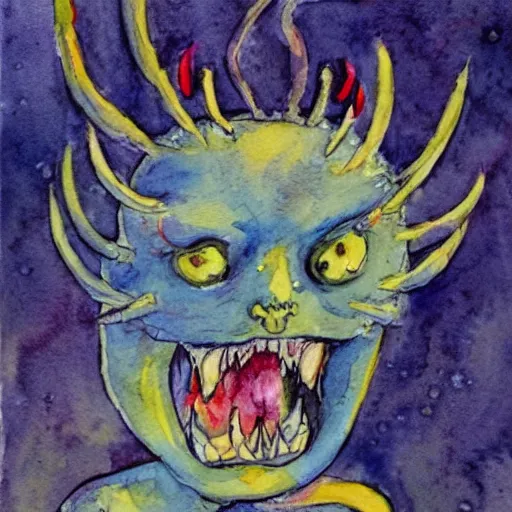 Image similar to whimsical watercolor painting of a demon, in the style of a. a. milne