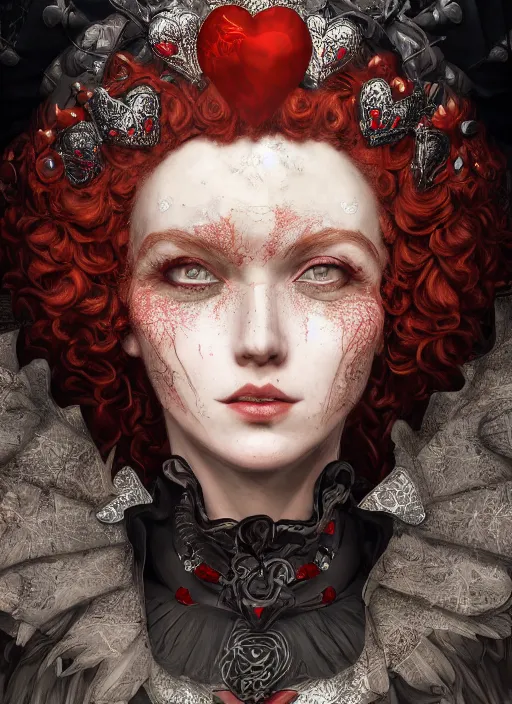 Image similar to queen of hearts, black clover, naturel, hyper detailed, digital art, trending in artstation, cinematic lighting, studio quality, smooth render, unreal engine 5 rendered, octane rendered, art style by klimt and nixeu and ian sprigger and wlop and krenz cushart