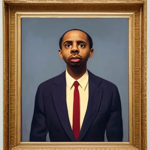 Image similar to Official Portrait of the United States President Earl Sweatshirt, 1962. Oil on Canvas Painting by Bo Bartlett. National Archives