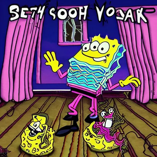 Prompt: spongebob death metal album cover