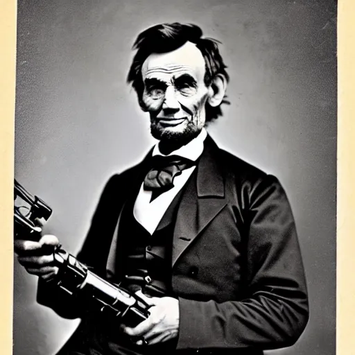 Photograph of Abraham Lincoln with a gatling gun, Guns | Stable Diffusion