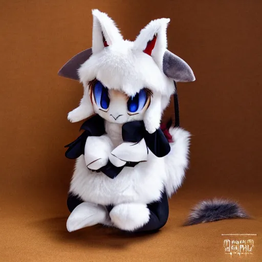 Prompt: cute fumo plush wolf girl, floppy ears, gothic maiden, alert, furry anime, vray