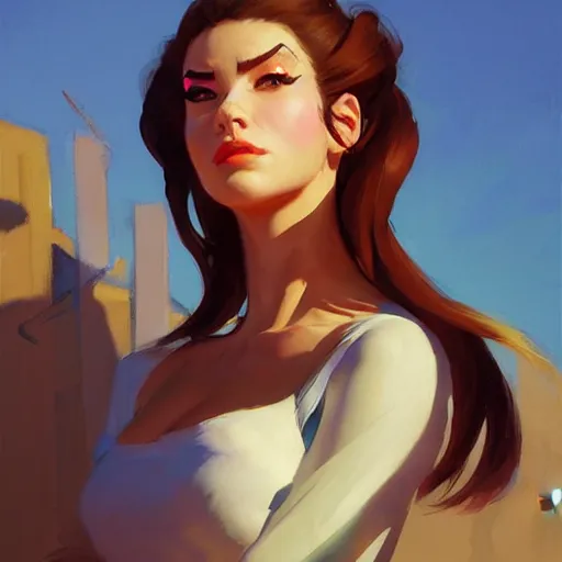 Prompt: greg manchess portrait painting of abigale shapiro as overwatch character, medium shot, asymmetrical, profile picture, organic painting, sunny day, matte painting, bold shapes, hard edges, street art, trending on artstation, by huang guangjian and gil elvgren and sachin teng