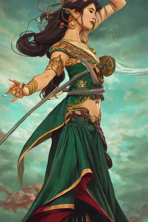 Prompt: Death tarot card design portraying Sailor Jupiter in ancient Java style, D&D, MtG art,fantasy, intricate, elegant, highly detailed, digital painting, artstation, concept art, smooth, sharp focus, hyperrealistic,illustration, art by artgerm and greg rutkowski and alphonse mucha