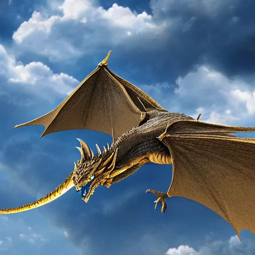 Image similar to dragon flying over village 4 k realistic