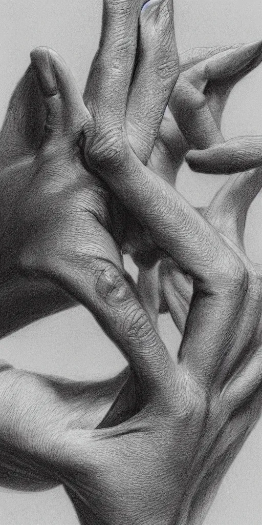 Prompt: hyper detailed pencil drawing of human hand