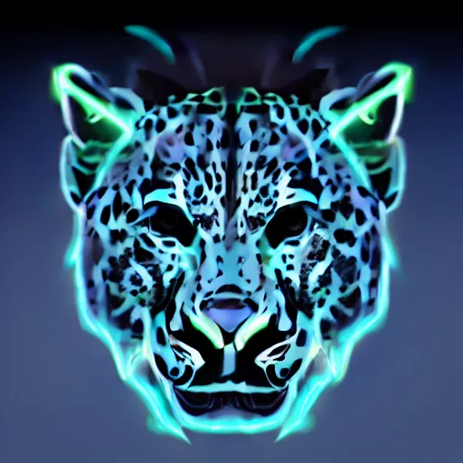 Image similar to minimalistic vector icon of a neon blue cheetah on black background