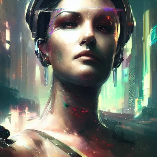 Image similar to a beautiful portrait of a cyberpunk goddess by greg rutkowski and raymond swanland, trending on artstation, ultra realistic digital art