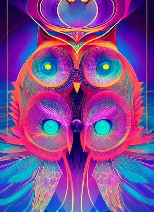 Image similar to symmetry!! product render poster vivid colors divine proportion owl, divine, glowing fog intricate, elegant, highly detailed, digital painting, artstation, concept art, smooth, sharp focus, illustration,