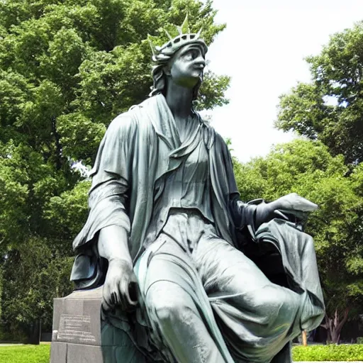 Prompt: liberty statue sitdown pose, very convincing