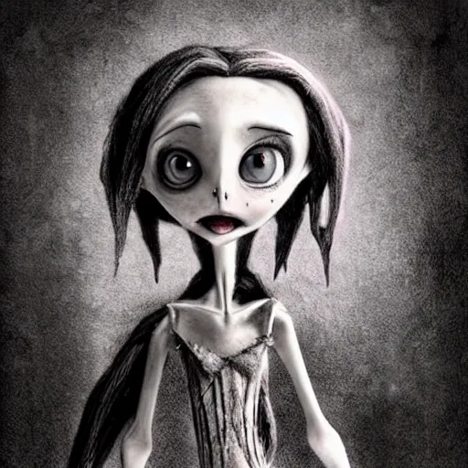 Image similar to grunge cartoon drawing of a plushie by - michael karcz , in the style of corpse bride, loony toons style, horror themed, detailed, elegant, intricate