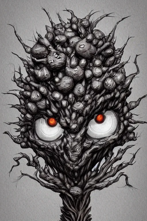 Image similar to a humanoid figure acorn monster with large glowing eyes, highly detailed, digital art, sharp focus, trending on art station, oak leaves, anime art style