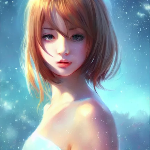 Image similar to cute girl art drawn in art style of WLOP full HD 4K highest quality realistic beautiful gorgeous natural WLOP artist painting