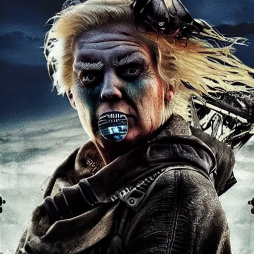 Image similar to Donald Trump as Immortan Joe, mad max fury road, detailed, 4k