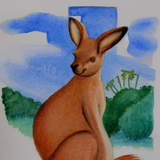 Prompt: watercolor sketch of a story book kangaroo in the style of soviet propaganda