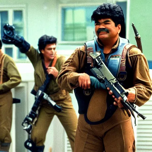 Image similar to George Lopez dressed as a Colonial Marine from Aliens (1986)