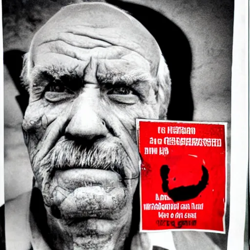 Prompt: disturbing uncanny image of a old man with blood on his face on a missing poster