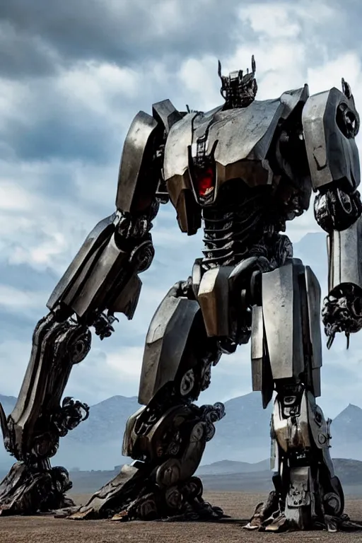 Image similar to cinematic still in westworld and pacific rim movie and real steel movie, full body mega mech by mamoru nagano