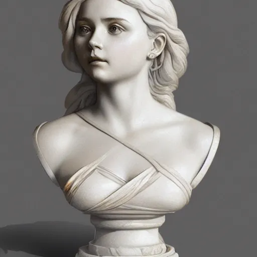 Prompt: beautiful lifelike award winning marble statue bust artistic chloe grace moretz trending on art station artgerm greg rutkowski alphonse mucha museum quality cinematic atmospheric
