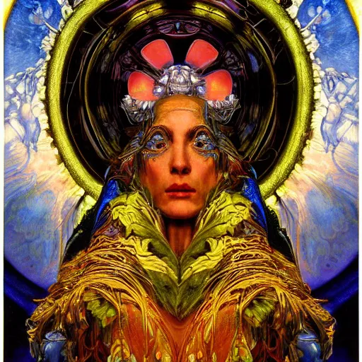 Image similar to baroque portrait of an art deco machine shaman, reflective detailed textures, highly detailed fantasy science fiction painting by annie swynnerton and jean delville and moebius, norman rockwell and maxfield parrish and frank frazetta. modern industrial shaman, rich colors, high contrast. artstation