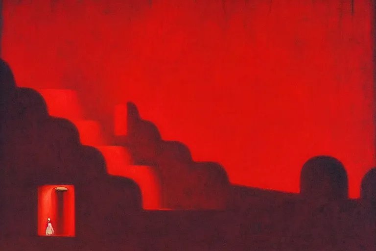 Image similar to only with red, a red great emperor, taormina amphitheatre, crowd with big smile, in the style of beksinski, parts by edward hopper, parts by rodcenko, parts by yue minjun, intricate and epic composition, red by caravaggio, insanely quality, highly detailed, masterpiece, red light, artstation, 4 k