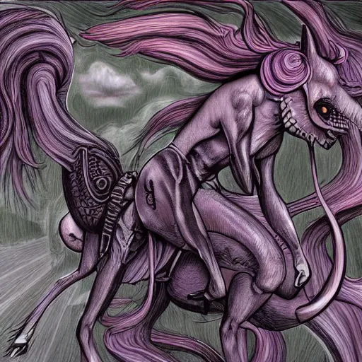 Image similar to detailed illustration of my little pony in the style of h r giger and wayne barlowe and junji ito