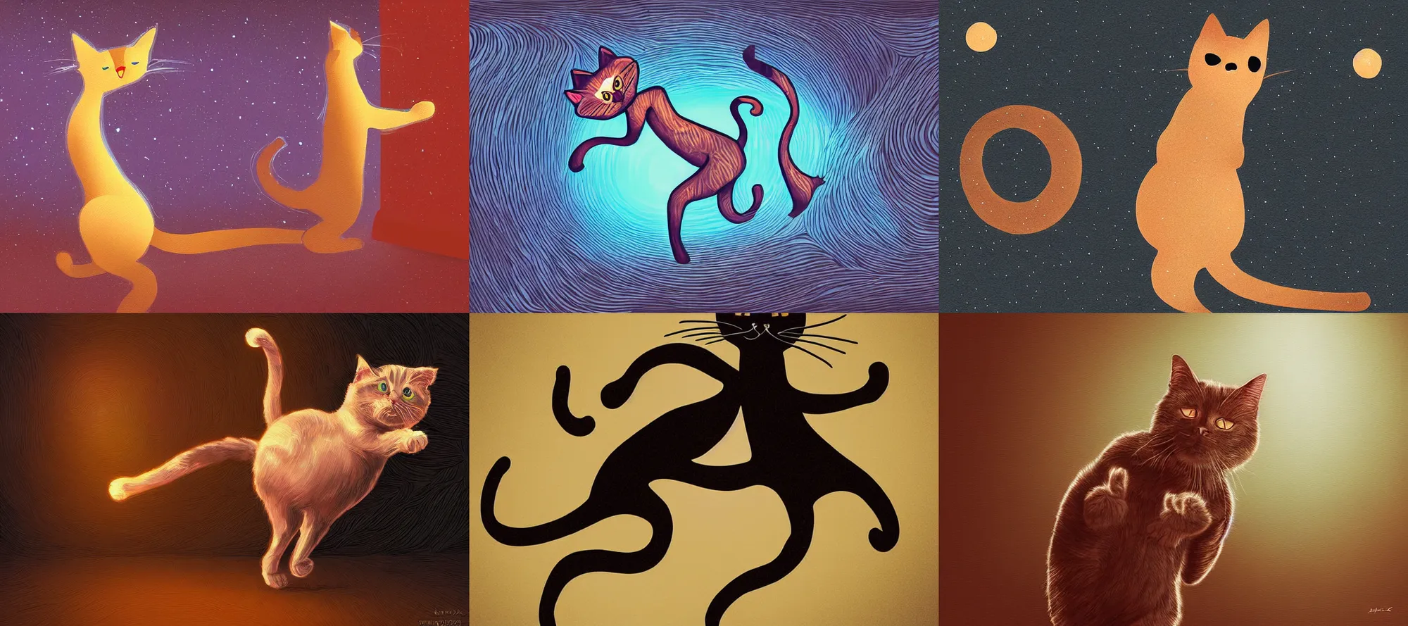 Prompt: dancing cat, full shot, ambient lighting, illustration, digital art,