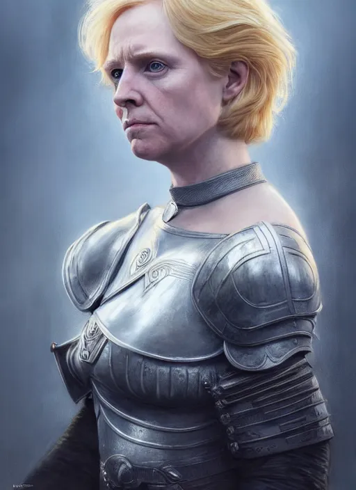 Image similar to donald trump as brienne of tarth, digital painting, extremely detailed, 4 k, intricate, brush strokes, mark arian, artgerm, bastien lecouffe - deharme