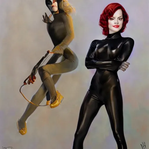 Prompt: Full-body portrait of Emma Stone as catwoman, by Mark Brooks, by Donato Giancola, by RHADS, by Brad Kunkle, by WLOP